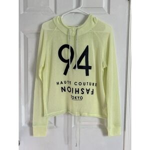 H&M Divided Y2K Neon Lime Sheer Mesh Cropped Hoodie Graphic Tokyo Women's Size S